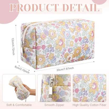 Paterr 20 Pcs Cotton Quilted Makeup Bag Bulk Cute Coquette Aesthetic Preppy Cosmetic Bag for Women Girls Bridesmaid Gifts Wedding Party Favor Christmas Travel Toiletry Pouch Trendy Stuff(Ditsy Floral) - style: Ditsy Floral