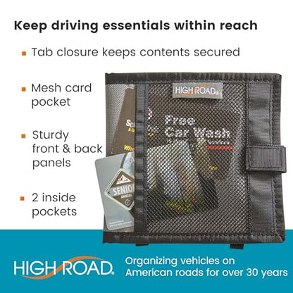 High Road Car Registration and Insurance Card Holder for Sun Visor, Glove Box or Console with 2 Clear Hidden Car Document Pockets and Front Mesh Card Pocket - color: Gray
