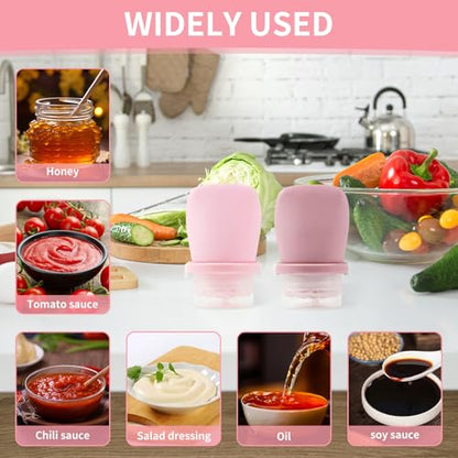 4 Pack 1oz Silicone Travel Bottles Leak Proof Squeeze Bottles For Toiletries Shampoo Conditioner Lotion Salad Dressing Travel Size Containers - color: Light pink, dark pink, green, white