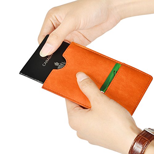 XEYOU Passport Holder Cover - Ultra Slim Premium Vegan Leather Travel Wallet Case Cover (Orange) - color: Orange