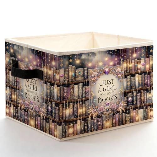 Fantasy Enchanted Bookshelf Storage Bins Box with Handles, Just a Girl Who Loves Books Foldable Basket Toybox for Girls Room Dorm Apartment Reading Corner Nook Clothes Toys Books - color: color-04