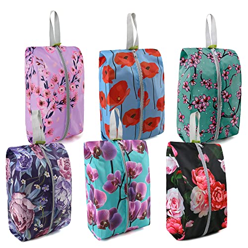 BeeGreen Shoe Organizer 6pcs Shoe Bags with Zipper Closure, Flower Design Shoe Storage Organizer with Handle Travel Bags For Men and Women, Portable Nylon Travel Gifts - style: Green-plum Flower