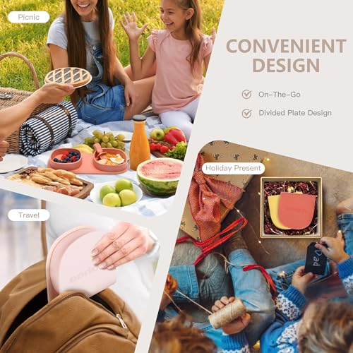 Silicone Foldable Novelty Dinner Plates, Baby Plates Travel Essential with Forks and Spoons, Microwave & Dishwasher Safe, Aqua - color: Aqua, style: No-Suction