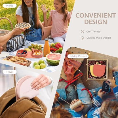 Silicone Foldable Novelty Dinner Plates, Baby Plates Travel Essential with Forks and Spoons, Microwave & Dishwasher Safe, Aqua - color: Aqua, style: No-Suction