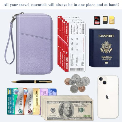Fintie Family Passport Holder Wallet, RFID Blocking Travel Document Organizer Clutch Bag Credit Cards Case Cover for Women Men - color: Lilac Purple