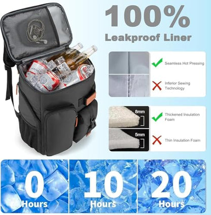 BAGPARKK Insulated Cooler Backpack,33/45 Cans Multifunctional Double Deck Leakproof Cooler Bag with Sternum Strap,Large Capacity Lightweight Travel Camping Beach Backpack - color: Black, size: 45Can