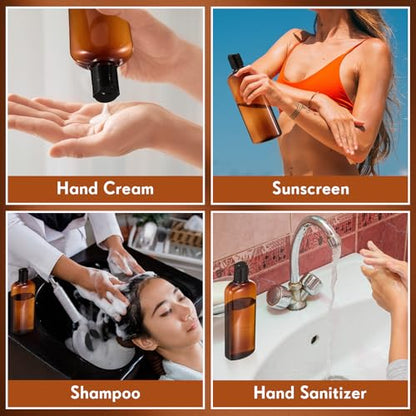Domensi 24 Pcs Plastic Bottle Squeeze Containers with Disc Cap Travel Bottles Reusable Empty Toiletries Shampoo Containers Refillable Travel bottles for Shampoo Lotions (10oz,Brown) - color: Brown, size: 10oz