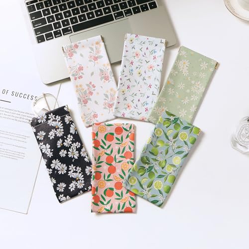 Glasses Case Soft, Eyeglass Cases for Women Portable Squeeze Top PU Leather 2 Pack Glasses Pouch with Cleaning Cloth - color: 2pcs Fruit Print