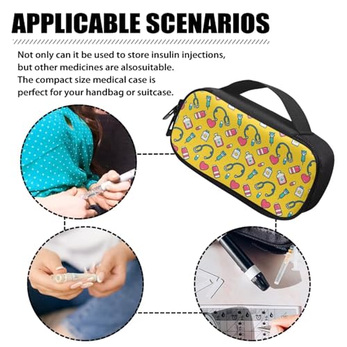Stethoscope Print Diabetes Travel Case for Women Men, Lightweight Portable Glucose Meter Organizer for Diabetic Care Kits, Insulin Pen, Blood Sugar Monitor - color: Stethoscope Print