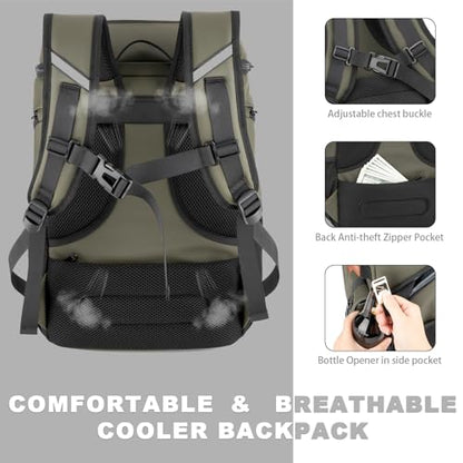 BAGPARKK Insulated Cooler Backpack,33/45 Cans Multifunctional Double Deck Leakproof Cooler Bag with Sternum Strap,Large Capacity Lightweight Travel Camping Beach Backpack - color: Green, size: 33Can