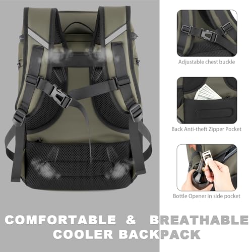 BAGPARKK Insulated Cooler Backpack,33/45 Cans Multifunctional Double Deck Leakproof Cooler Bag with Sternum Strap,Large Capacity Lightweight Travel Camping Beach Backpack - color: Green, size: 45Can