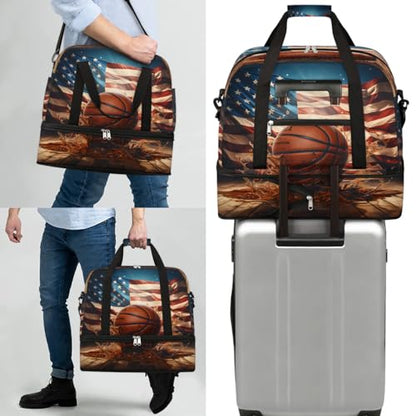 Travel Duffel Bag Basketball Design Weekender Bag with Shoe Compartment Foldable Overnight Bags for Travel Sports Lightweight Gym Bags for Men Women - color: Basketball Design