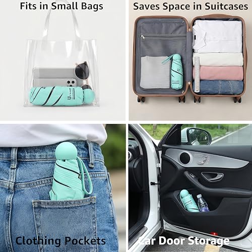 BAODINI Travel Essentials Mini Umbrella for Purse With Case Small Compact UV Sun Protection Lightweight Tiny Pocket Manual Open Close Umbrella for Women Kids and Men Fits Purse Backpack - color: E-1-Green