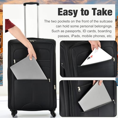 Merax Softside Luggage Set Softshell Lightweight 3 Piece Spinner Suitcase with Duffel Bag Expandable Upright Travel Luggage 22" 26" 30",Black - color: Black, size: 3-Piece (20/24/28+bag)