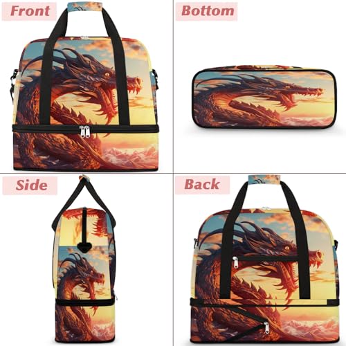 Travel Duffle Bags With Shoes Compartment for Women Men Cartoon Animal Dragon Lightweigh Sports Tote Gym Bag Foldable Canvas Weekender Overnight Carry On Luggage Handle Bag - color: print 10