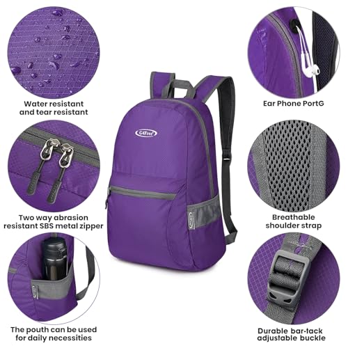 G4Free 20L Lightweight Packable Backpack Travel Hiking Daypack Foldable Backpack for Men Women - color: Purple