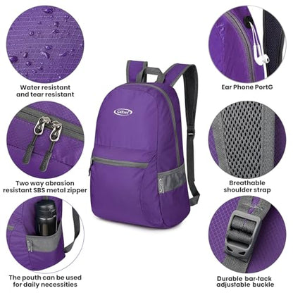G4Free 20L Lightweight Packable Backpack Travel Hiking Daypack Foldable Backpack for Men Women - color: Purple