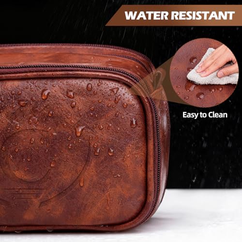 Personalized Groomsmen Gifts Travel Toiletry Bag for Men, Engraved Monogrammed Initial PU Leather Water-Resistant Shaving Bag, Traveling Essentials for Adults Man Dad Husband Boyfriend Groomsmen,C - style: C