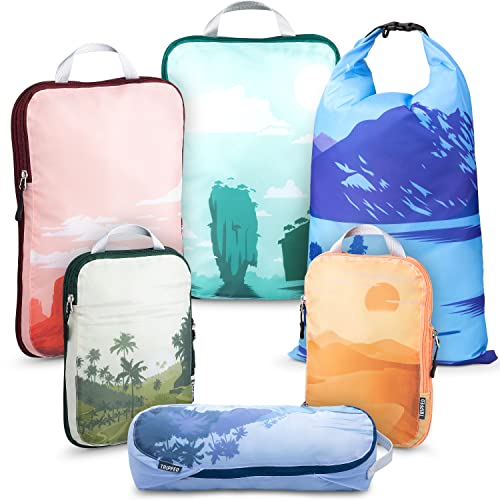 Compression Packing Cubes for Travel, 6-Piece Lightweight Packing Cubes Set for Carry-On Luggage & Backpacks – TRIPPED Travel Gear (Getaways) - color: Getaways, size: 6 Piece
