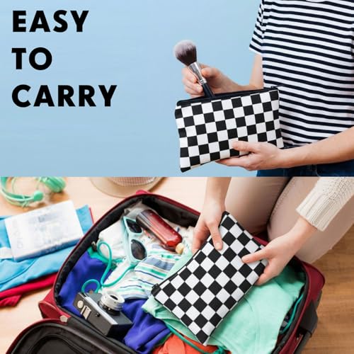 Eccliy 20 Pcs Checkered Makeup Bag Checkered Cosmetic Bag Canvas Gifts Accessories for Women Toiletry Pouch with Zipper Gift Bags for Team Party - size: 8 x 5 Inch, style: Checkered
