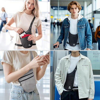 Crossbody Money Belt for Travel Women & Men Hidden, Travel Wallet Pouch - Slim Passport Holde, RFID Blocking Neck Wallet Under Clothes to Protect Cash, Credit Cards and Documents (GRAY) - color: GRAY