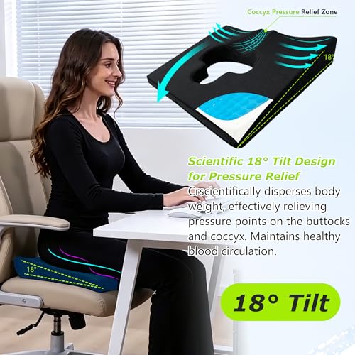 Gel Wheelchair Seat Cushion,Bed Sore Cushions for Butt,Gel Cushion for Pressure Relief,Donut Pillow for tailbone pain relief,Coccyx,hemorrhoid Pillow,Cushion for Office Chair18"Lx15"Wx3"H(BLACK) - color: Black