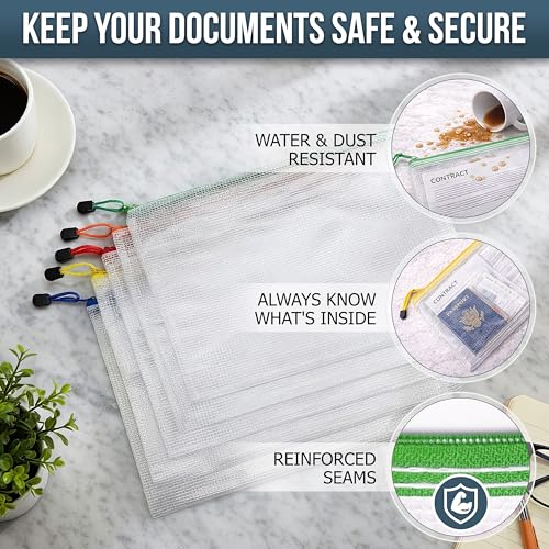5 Pack Mesh Zipper Pouch Bags A4-13.5x9.5 in Plastic Zipper Pouches for Organizing - Document Bags with Zippers - Letter Size Zippered Pouches - Waterproof Document Pouch with Zippers - size: 5 Pack A4