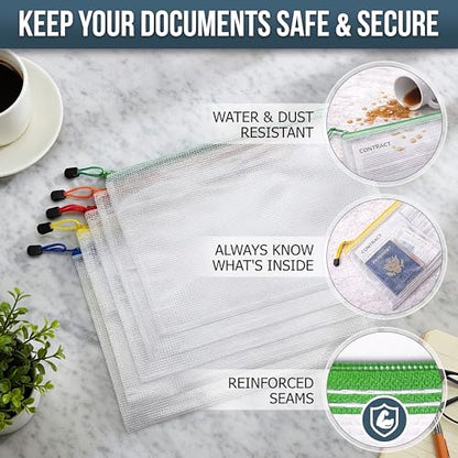 5 Pack Mesh Zipper Pouch Bags A4-13.5x9.5 in Plastic Zipper Pouches for Organizing - Document Bags with Zippers - Letter Size Zippered Pouches - Waterproof Document Pouch with Zippers - size: 5 Pack A4