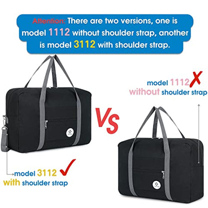 For Spirit Airlines Personal Item Bag Foldable Travel Duffel Bag Tote Carry on Luggage Duffle Overnight for Women and Men - color: 3112-Black