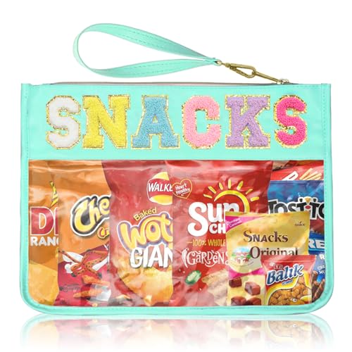 Siwara Snack Bags Clear Pouch Travel Makeup Bag Chenille Letter Bags for Zipper Pouch Clear Cosmetic Bag Clearly Tote Bag Makeup Travel Bags for Women - color: Green-Snack