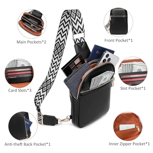 DIOMO Anti Theft Small Sling Bag for Women Cross Body Bag Trendy, RFID Fanny Packs Vegan Leather for Women Travel Belt Purse - color: Black-Gold Zipper