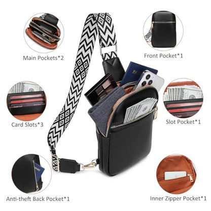 DIOMO Anti Theft Small Sling Bag for Women Cross Body Bag Trendy, RFID Fanny Packs Vegan Leather for Women Travel Belt Purse - color: Black-Gold Zipper