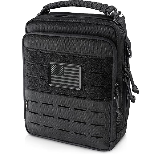 WYNEX Tactical Molle Admin Pouch, Utility EDC Pouch Organizer Modular Tool Pouch of Double Layer Design Medical EMT Attachment Bag Large Capacity with Elastic Webbing Insert Panel - color: Black