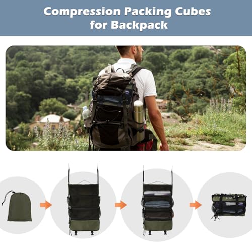 Surblue Hanging Travel Organizer Portable Hanging Luggage Organizer Multiple Compartments Collapsible Compression Closet Packing Cubes,Green,M - color: Green, size: Medium