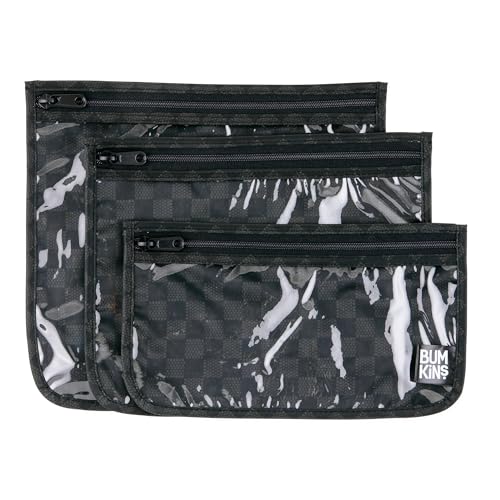 Bumkins Travel Bag, Toiletry, TSA Approved Pouch, Zip Bag, Quart Size Airline Compliant, Clear-Sided, Baby, Diaper Bag Organization, Makeup, Accessories, Carry On Packing, Set of 3 Sizes, Black Check - color: A1 Black Check, style: Bumkins