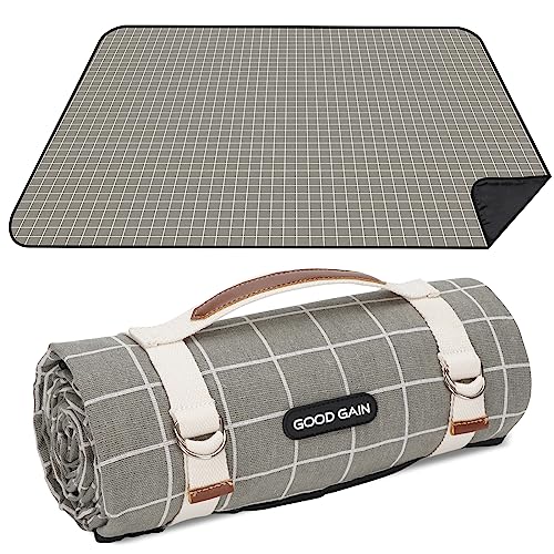 Picnic Outdoor Blankets Waterproof Extra Large - Beach Mat Sand Free Foldable with Carry Strap | Portable Camping Blanket | Park Blanket for Grass Park, Hiking, Travel, Concerts, Indoor (Grey Check) - color: Grey