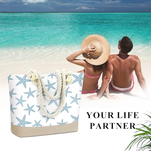 Fokongna Tote Bag For Women, Beach Bag Best Friend Travel Birthday Gifts, Travel Parties Vacation Shopping Essentials - color: Blue Starfish Print