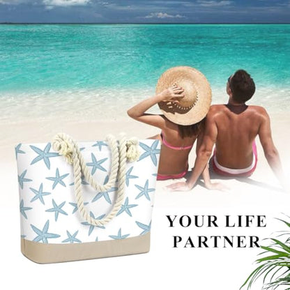 Fokongna Tote Bag For Women, Beach Bag Best Friend Travel Birthday Gifts, Travel Parties Vacation Shopping Essentials - color: Blue Starfish Print