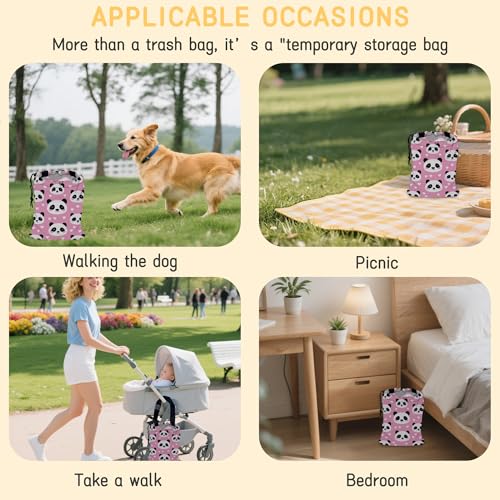Cute Panda Car Trash Bag, Strap Drawstring Car Garbage Bags,Car Back Seat Organizer with Adjustable Buckle for Car Accessories - color: Cute Panda