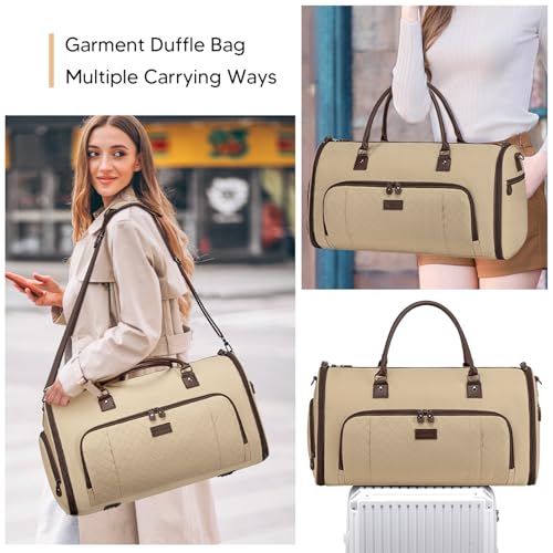 Convertible Garment Bags for Travel, Carry On Garment Duffle Bags for Women, Garment Bag with Shoes Compartment, 2 in 1 Travel Suit Bag with Detachable Shoulder Strap (Khaki) - color: Khaki