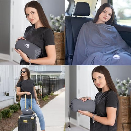 BlueHills Ultra Compact Travel Blanket 2 Pack Large Soft Cozy Portable Blanket Sheet with Carry Case and for Flight Airplane Car Layover Camping Hotel Grey C202-2PK-Gray - color: C202-2pk-gray