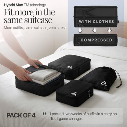 Well Traveled 4 pcs Compression Packing Bags Cubes Set with HybridMax Double-Capacity Design - Packing Cubes for Travel Compression to Maximize Limited Luggage Space, Black - color: Black, size: 4-piece