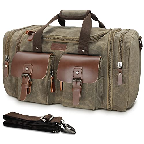 Wildroad Waxed Canvas Duffle Bag - 50L Waterproof Weekender Overnight Travel Bag - color: Vintage Grey, size: Large-50L Duffle Bag