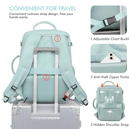 Beraliy Travel Backpack for Women, Airline Approved Bag, 16 inch Laptop Waterproof Hiking Backpack, Casual College Daypack, Weekender Bag, Mint Green - color: Mint Green, size: Large