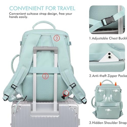 Beraliy Travel Backpack for Women, Airline Approved Bag, 16 inch Laptop Waterproof Hiking Backpack, Casual College Daypack, Weekender Bag, Mint Green - color: Mint Green, size: Large