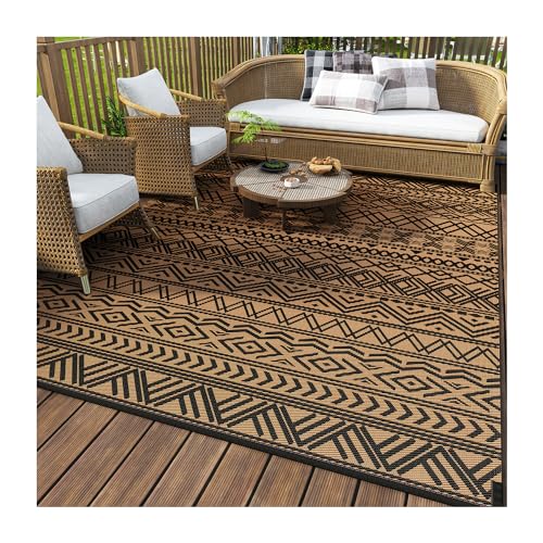 MontVoo-Outdoor Rug Carpet Waterproof 5x8 ft Reversible Patio Rug RV Camping Rugs Plastic Straw Outside Indoor Outdoor Area Rugs for Patio Deck Balcony Picnic Beach Outdoor Decor Boho Black Brown - color: Black Brown, size: 5' X 8' (Rectangular)