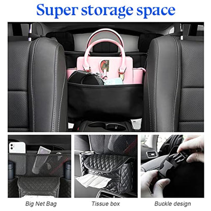 XINLIYA Car Handbag Holder Between Seats, PU Leather Multi-Pocket Large Capacity Purse Holder, Auto Net Bag Barrier of Backseat Pet Kids, Car Seat Organizers and Storage for Cargo Tissue Cup（Brown） - color: Brown