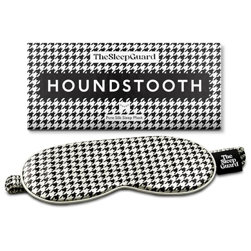 TheSleepGuard Pure Silk Sleep Mask [100% 6A Mulberry Silk, 22 Momme] Light Blocking Travel Essentials. Eye Masks for Sleeping. Black Oeko-Tex Blindfold. Eye Covers for Men & Women - color: Houndstooth