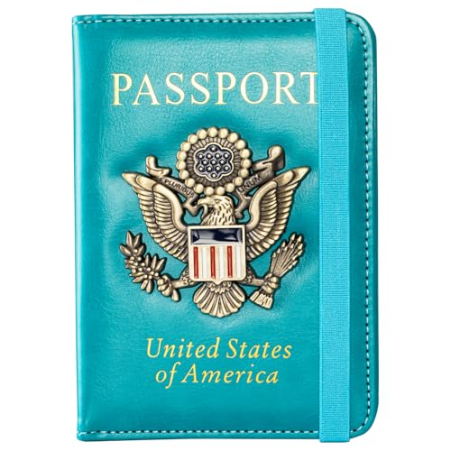 Passport Holder and Card Slot Combo RFID Blocking Leather Travel Passport Wallet for Men and Women US Passport Cover, Light Blue - color: Light Blue