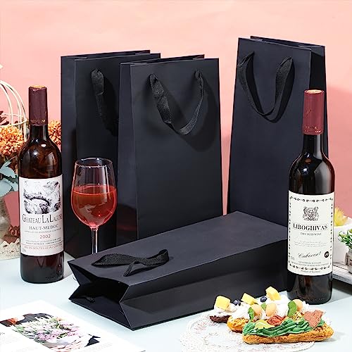 Yeaqee 50 Pack Wine Bags for Wine Double Bottles Gifts Carriers 6.6x3.6x13.8 Craft Bottle Bags Bulk with Handles Paper Tumbler Carriers, Party Gift Pocket with Handle(Black) - color: Black